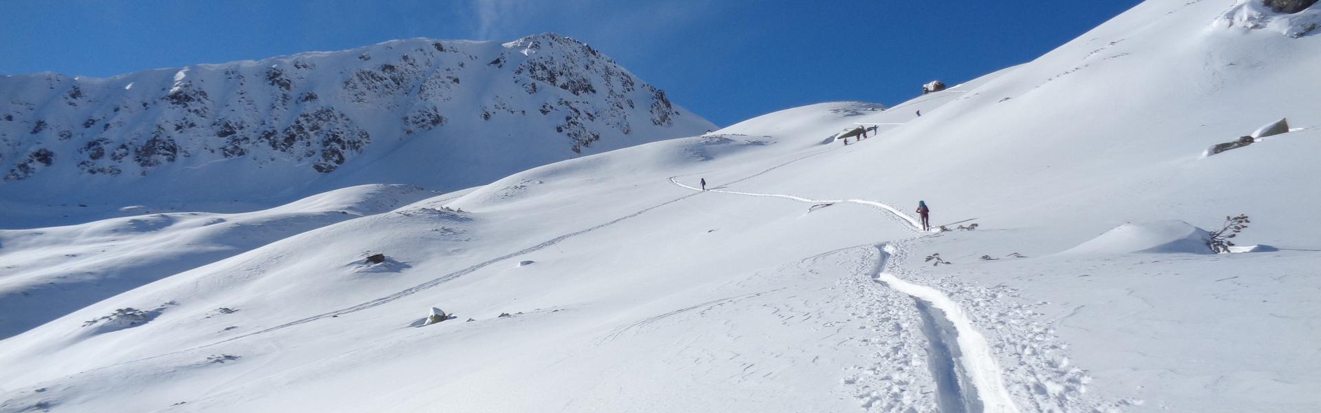 Narciarze skiturowi w Dolinie Pięciu Stawów