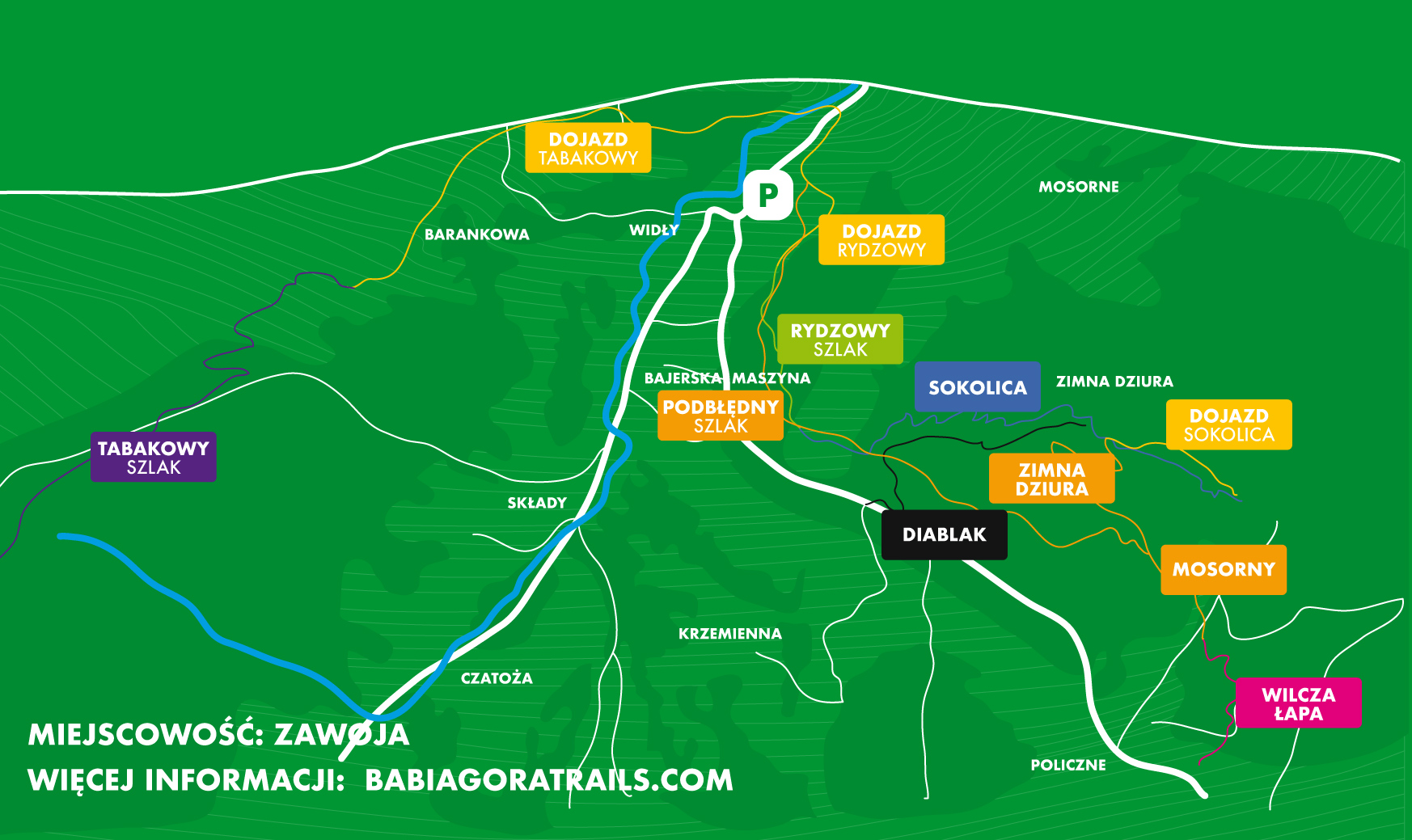 Babia Góra Trails mapa tras